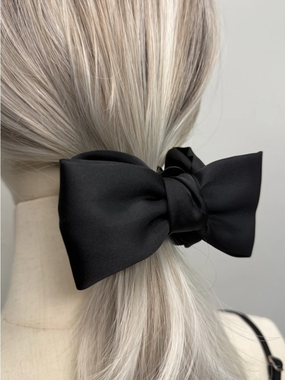 Satin Bow Hair Clip Beige Red Black Hair Bow Barrette Elegant Minimalist